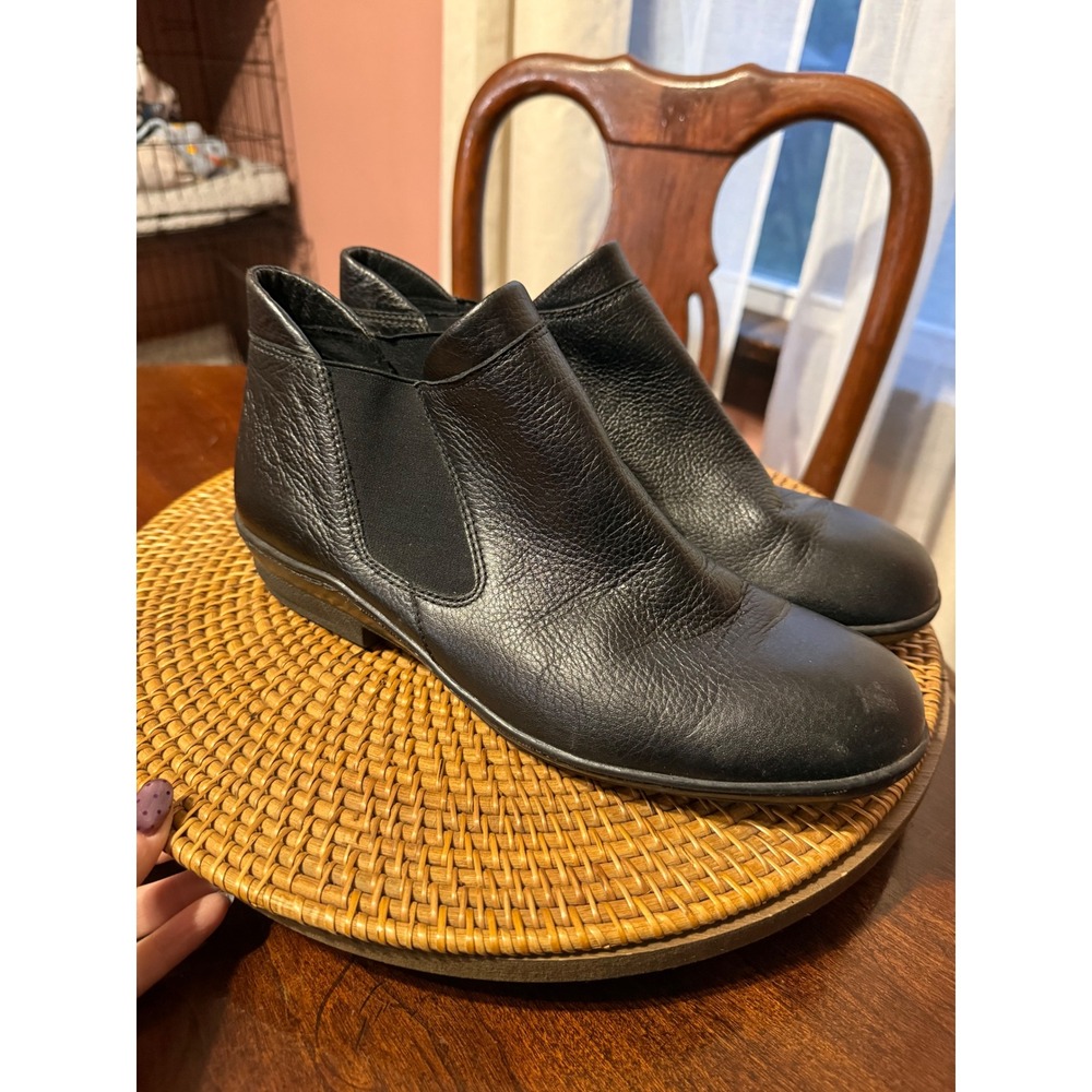 Aravon David Tate Black Leather Ankle Boots ARF15-305 Wide Goring Wedge 12W
